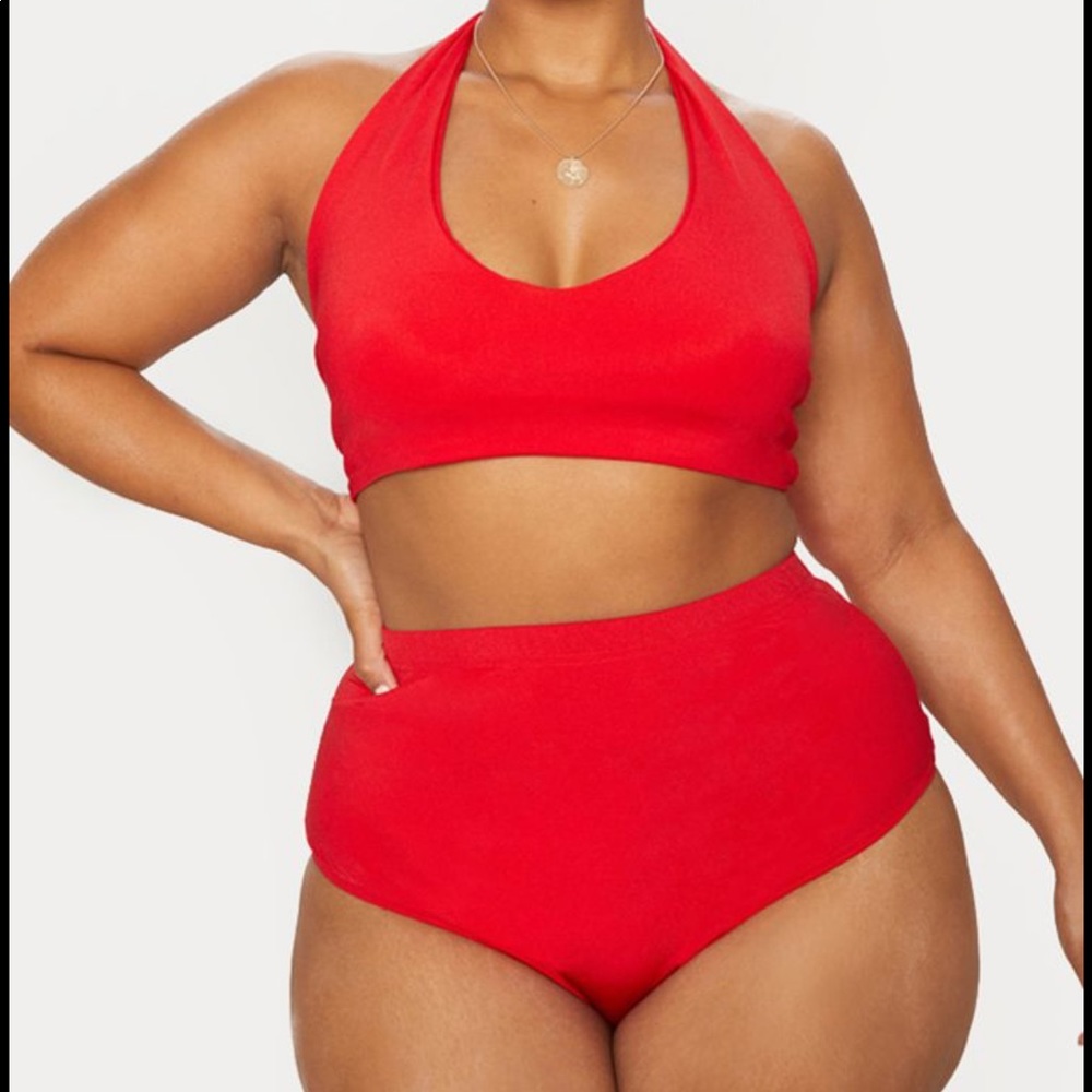 Plus, Red halter neck/high waisted bikini